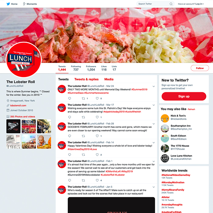 Lobster Roll Twitter Page